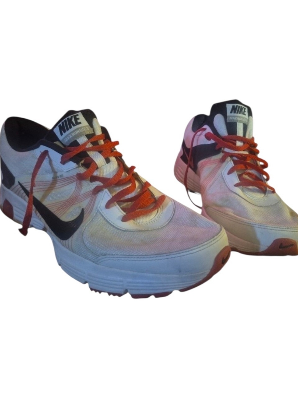 Nike White and Red Athletic Sneakers with Black Swoosh
